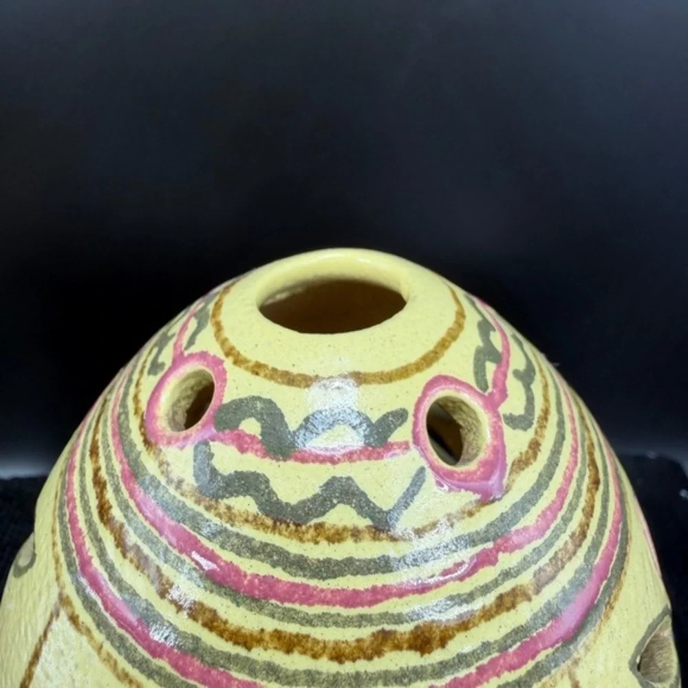 Hand Painted‎ Ceramic Candle Holder Floral Cutout Pottery Luminary Yellow Decor